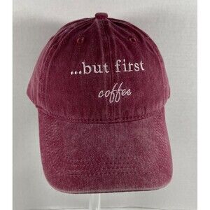 But First Coffee Burgundy Washed Adjustable Hat Womens Baseball Cap